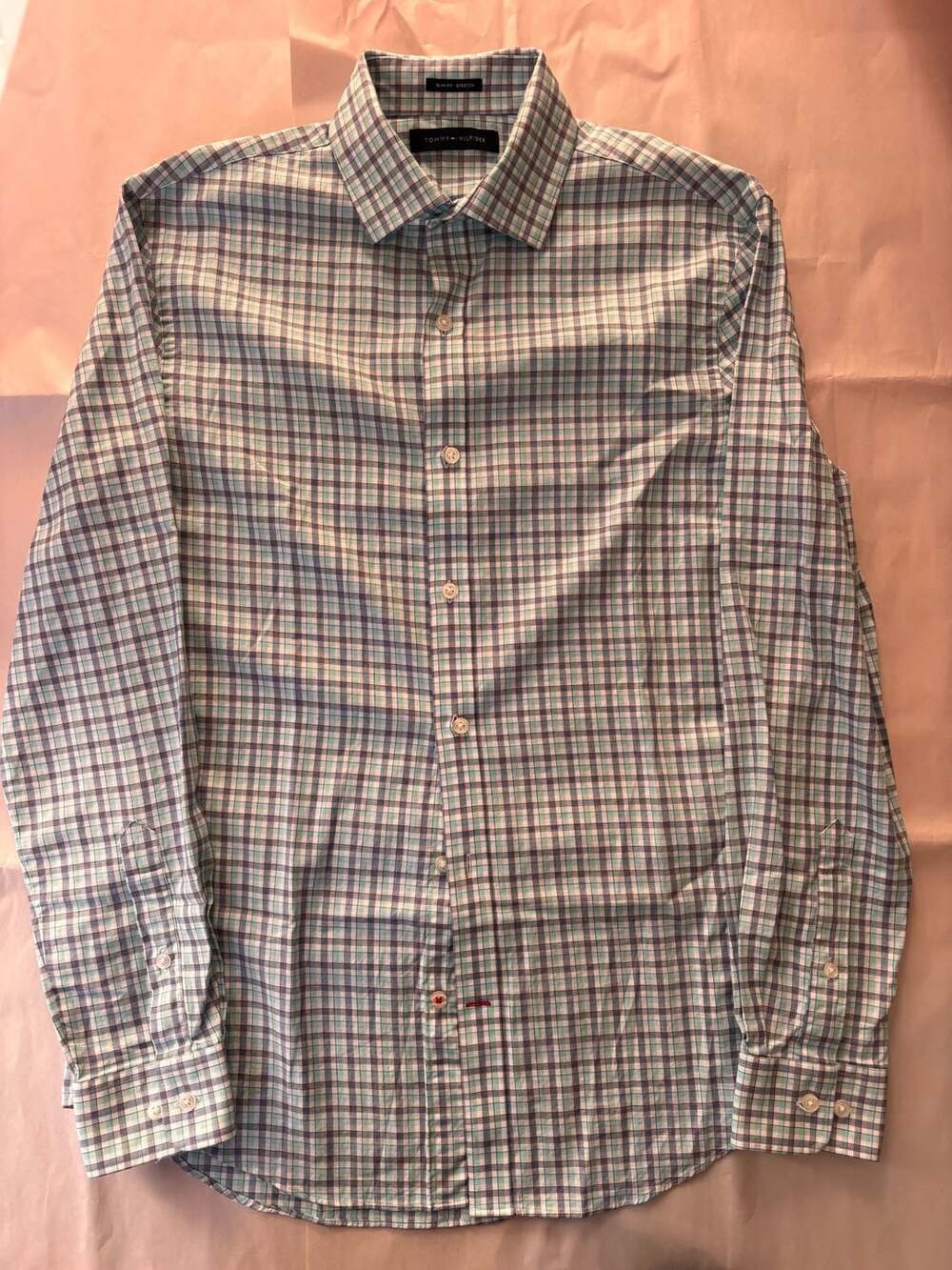 Tommy Hilfiger Men's Slim Fit Stretch Plaid Long Sleeve Button Down Shirt Size M